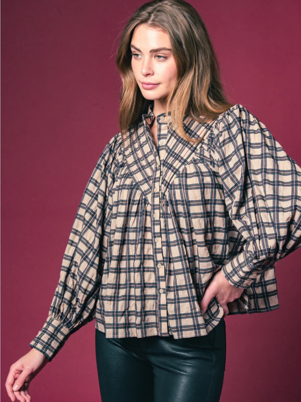 The Shirt by Rochelle Behrens Shiv Plaid Blouse Top 100% Cotton Medium NWT $198